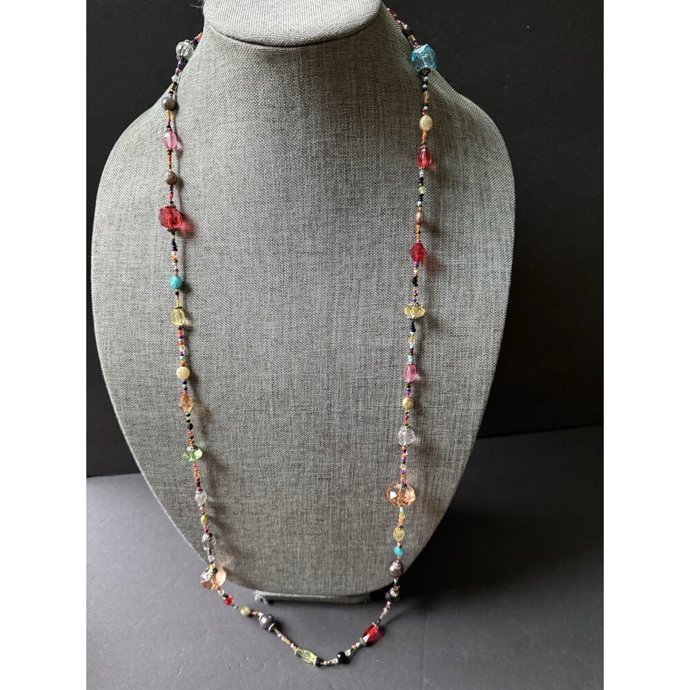 Beaded Acrylic Necklace Statement Chunky Boho Festival Career 42” Cocktail Y2K